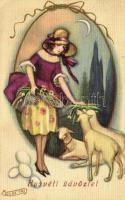 Húsvéti üdvözlet / Easter, Italian Art Deco postcard, Ballerini & Fratini 269. s: Chiostri (EK)