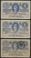 1914. 2K 3 klf "C" típussal + egyiken román ellenbélyegző! T:II