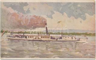 SS Szentendre, artist signed SS Szentendre; Magyar királyi Folyam- és Tengerhajózási Rt., artist sig...