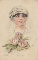 Türkei / Turkish lady, water lilies, A.R. &amp; C.i.B. 892/IV. s: E. Frank (EB)