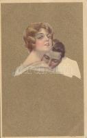 Gold Italian art postcard, romantic couple, Anna &amp; Gasparini 114-4. (b)