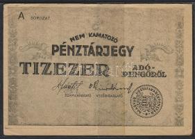 1946. Pénztárjegy 10.000Adópengő elöl "másra át nem ruházható" szöveg és sorozatszám hiányzik, bélyegző és lyukasztás nélkül! T:II
