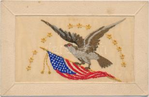 American flag, bird, embroidered postcard