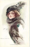 The Christmas Belle, lady with hat, Reinthal & Newman No. 605. s: Harrison Fisher