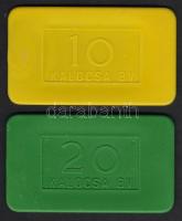 Kalocsa/Börtönpénzek műanyag bónok 1996-tól 10Ft sárga (csak 1500db készült R!) + 20Ft zöld (csak 2000db készült R!) T:I