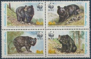 WWF Asian black bear block of 4 + 4 FDC, WWF Örvös medve négyestömb + 4 FDC