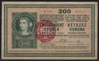 1918. 200K "hullámos" hamis! piros "Magyarország" bélyegzővel T:II/III