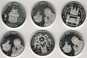 1991. "II.János Pál látogatása" 6 klf Ag emlékérem összesen 186,6g, számozott tanúsítvánnyal, ismertetővel, díszdobozban T:PP Csak 3000db! R!