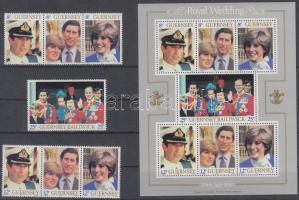 Prince Charles and Lady Diana set + block, Károly herceg és Lady Diana sor (közte 2 hármascsík) + blokk