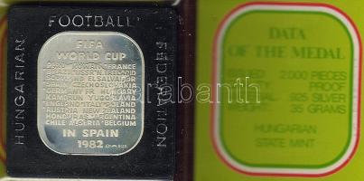 1982. "FIFA-Futball VB Spanyolország" szögletes emlékérem Ag 35g, variáns T:PP Eredeti cso...