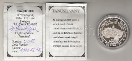1999. "István és Gizella" Ag 31,1g T:PP Eredeti dísztokban, tanúsítvánnyal, csak 1000db! R!