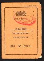 1950 Fényképes ciprusi vízum / 1950 Cyprus, Registration certificate