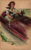 Lady in motorboat, The Knapp Co. H. Import No. 302-6. s: Lester Ralph (EK)