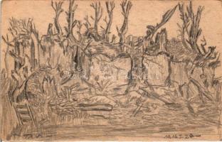 WWI K.u.K. military hand-drawn - 4 old postcards