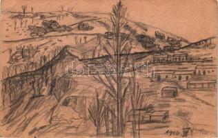 WWI K.u.K. military hand-drawn - 4 old postcards