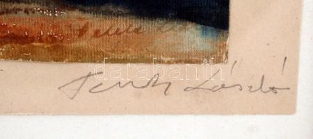 Tenk László (1943- ): Szüret előtt a tanyán, akvarell, papír, jelzett, üvegezett fa keretben, 28×38 ...