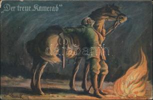 Der treue Kamerad / WWI K.u.K. military, injured soldier with horse, L &amp; P 1717. s: G. Krasselt (wet damage)