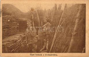 Vizet hoznak a lövészárokba / WWI Hungarian military card, water carrying soldiers (EK)