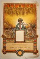 1940-es évek színes dekoratív kitöltetlen katonai hallotti jelentés, 2 sarok hiányos, de a kép érintetlen!