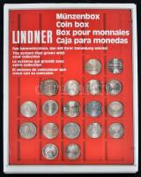 Piros Lindner bársony érmetartó tálca műanyag fedővel, papírtokban, 20 férőhellyel