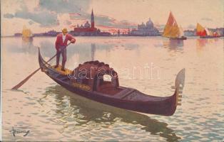 Venice, Venezia; Gondola, S. Giorgio island, artist signed (EK)