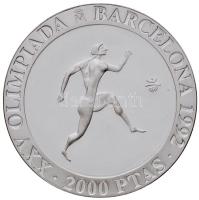 Spanyolország 1990. 2000P Ag "1992 Olimpia - Görög futó" eredeti fa díszdobozban, papírtok...