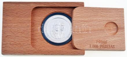 Spanyolország 1990. 2000P Ag "1992 Olimpia - Görög futó" eredeti fa díszdobozban, papírtok...