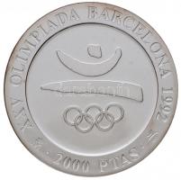 Spanyolország 1990. 2000P Ag "1992 Olimpia - Olimpiai szimbólum" eredeti fa díszdobozban, ...