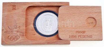 Spanyolország 1990. 2000P Ag "1992 Olimpia - Olimpiai szimbólum" eredeti fa díszdobozban, ...