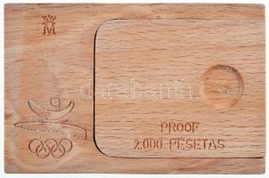 Spanyolország 1990. 2000P Ag "1992 Olimpia - Olimpiai szimbólum" eredeti fa díszdobozban, ...