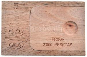 Spanyolország 1990. 2000P Ag "1992 Olimpia - Ember piramis" eredeti fa díszdobozban, papír...