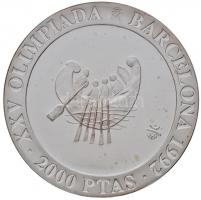 Spanyolország 1990. 2000P Ag "1992 Olimpia - Ókori hajó" eredeti fa díszdobozban, papírtok...