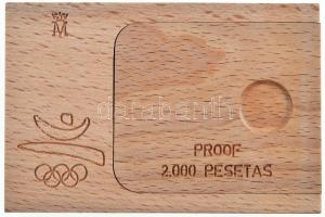 Spanyolország 1990. 2000P Ag "1992 Olimpia - Ókori hajó" eredeti fa díszdobozban, papírtok...