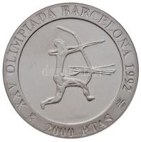 Spanyolország 1990. 2000P Ag "1992 Olimpia - Íjász" eredeti fa díszdobozban, papírtokkal T...