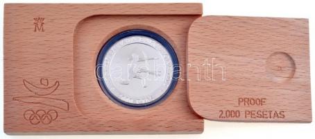 Spanyolország 1990. 2000P Ag "1992 Olimpia - Íjász" eredeti fa díszdobozban, papírtokkal T...