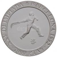 Spanyolország 1990. 2000P Ag "1992 Olimpia - Pelota játékos" eredeti fa díszdobozban, papí...