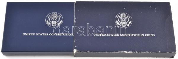 Amerikai Egyesült Államok 1987. 1$ Ag "Alkotmány", eredeti bársony díszdobozban, tanúsítvá...
