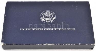 Amerikai Egyesült Államok 1987. 1$ Ag "Alkotmány", eredeti bársony díszdobozban, tanúsítvá...