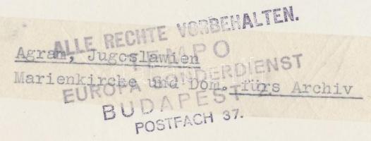 cca 1940 Jugoszlávia, Zágráb, Máriatemplom és a dóm, feliratozott városfotó, 24x18 cm /
cca 1940 Yug...