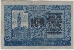 Németország / Weimari Köztársaság / Gera 1922. 5M szükségpénz, 100M felülnyomással T:III,III-
German...