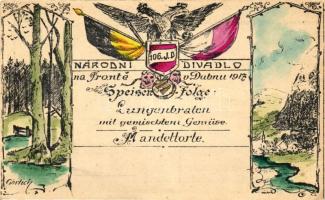 1917 Národní Divadlo na Fronte v Dubnu, Speisenfolge / Czech menu postcard