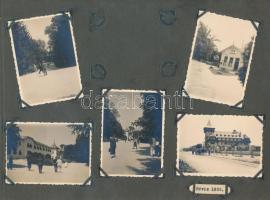 1933 Hévíz, családi fotóalbum két lapján 15 db korabeli fénykép a fürdőről, a településről, a progra...