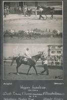 1949. szpetember 4. Gulyás fotó: Budapesti lóverseny, vegyes handicap, feliratozott fotómontázs, (három felvétel egy fotópapíron), 23x17 cm, karton 30x20 cm