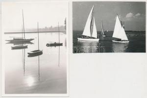 cca 1960 Balatoni életképek, tájképek, vitorlások és a Kelén hajó, 10 db fotó, ebből 9 db 6x9 cm-es,...