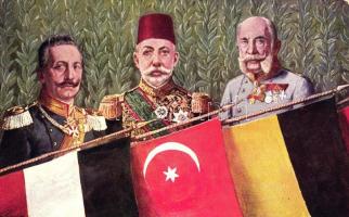 Wilhelm II, Franz Joseph, Mehmed V, WWI Central powers propaganda B.K.W.I. 752-44