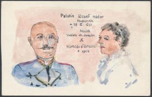 cca 1900 József Nádor és felesége ismeretlen alkotó akvarelljén. Képeslap méretben