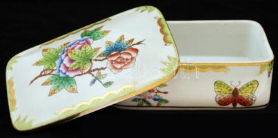 Herendi Viktória mintás porcelán doboz, kézzel festett, jelzett, hibátlan, 14x10x5 cm