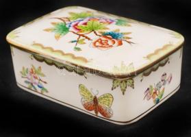 Herendi Viktória mintás porcelán doboz, kézzel festett, jelzett, hibátlan, 14x10x5 cm