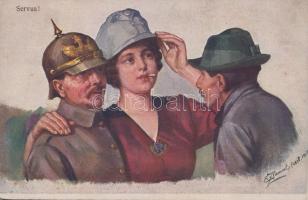 Servus! / WWI German soldier with Austro-Hungarian lady, Viribus Unitis, 264-1916 s: E. Zlamal