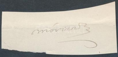 Móricz Zsigmond (1879-1942) magyar író, újságíró, szerkesztő, a 20. századi realista prózairodalom legismertebb alakja. Aláírás kivágáson.